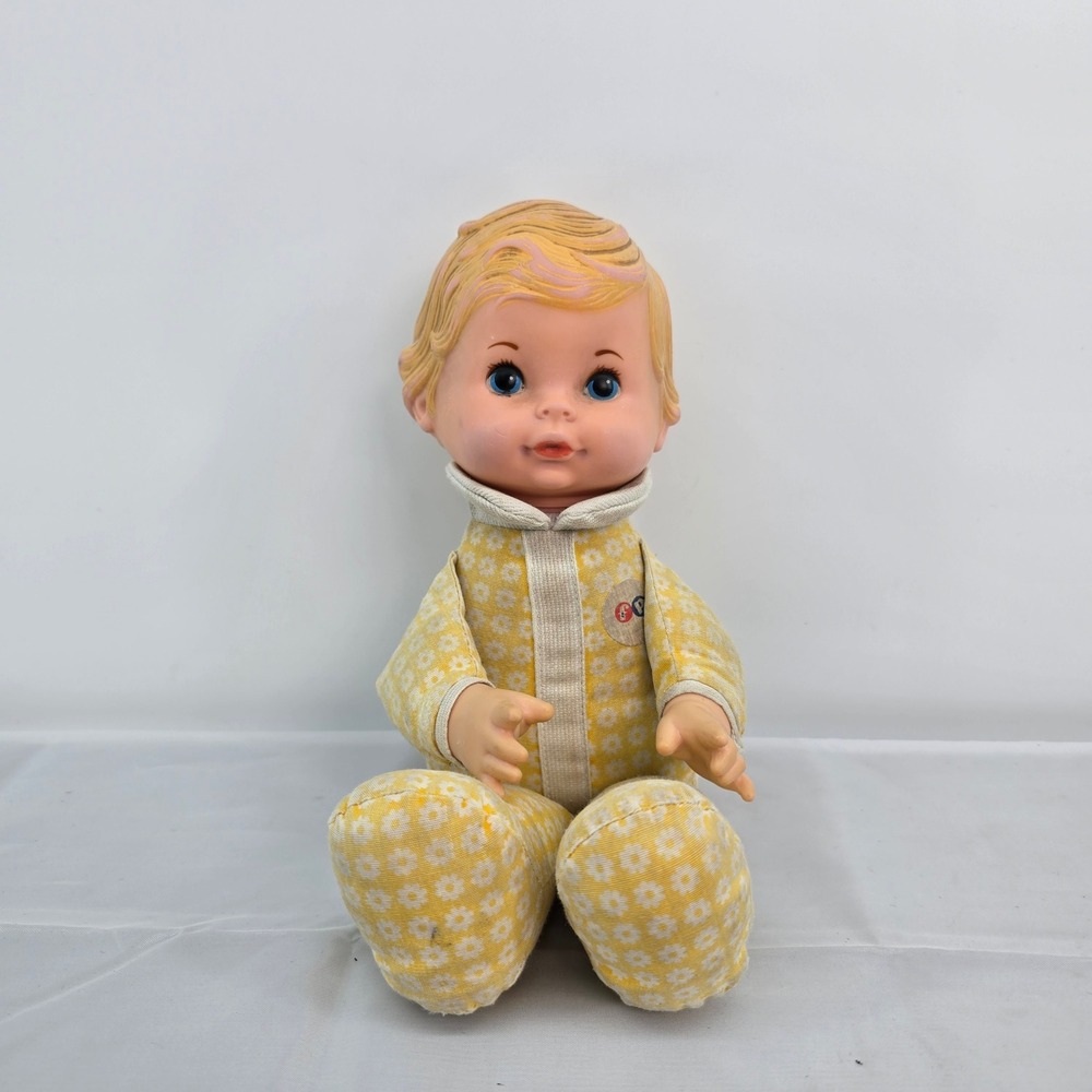 Vintage 1975 Fisher Price Honey Lap Sitter Doll Yellow Cloth Body Blue Eyes‎ Boy